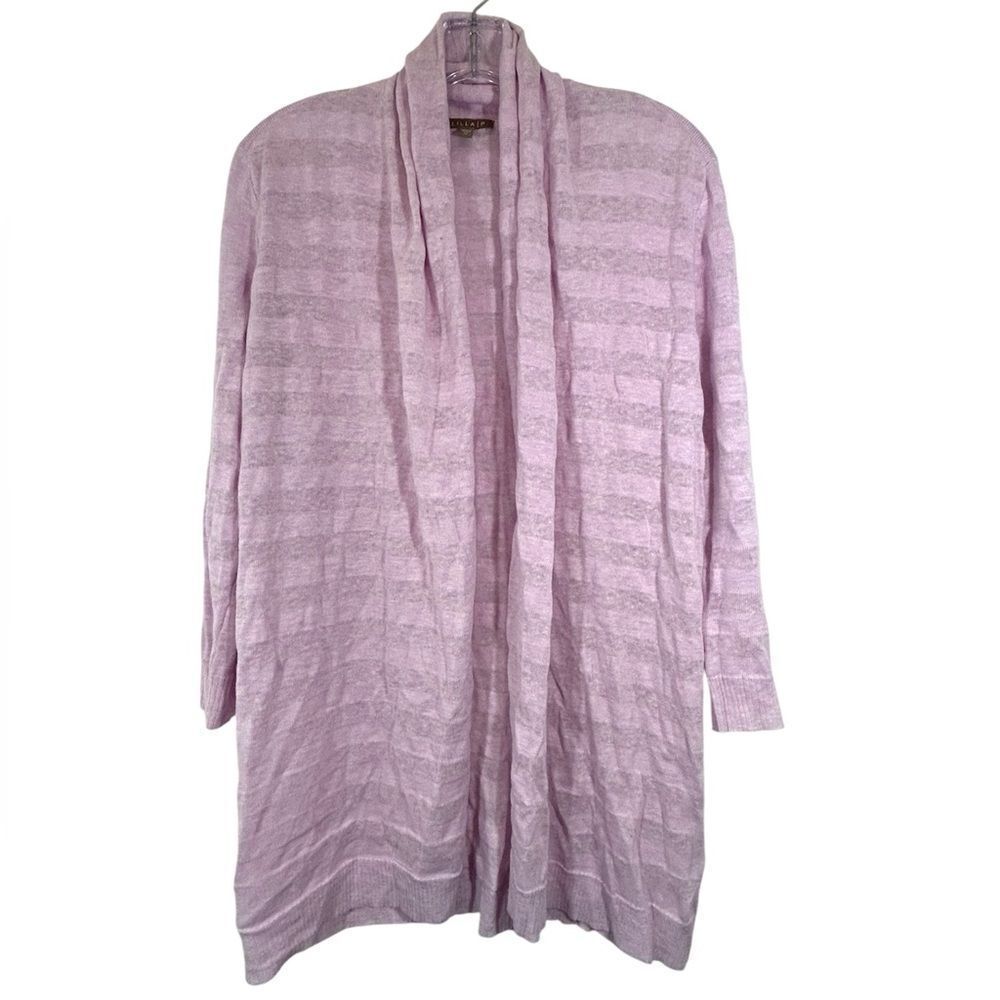 LILLA P LADIES CARDIGAN SWEATER PINK PURPLE medium open linen cotton 2AH49